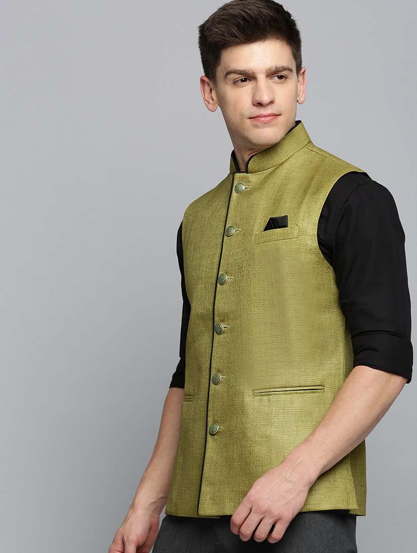 mandarin collar printed nehru jacket - 19409474 -  Standard Image - 1