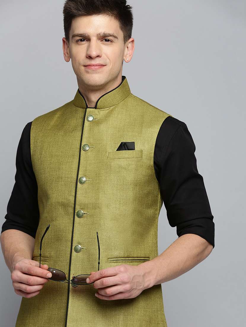 mandarin collar printed nehru jacket - 19409474 -  Standard Image - 4