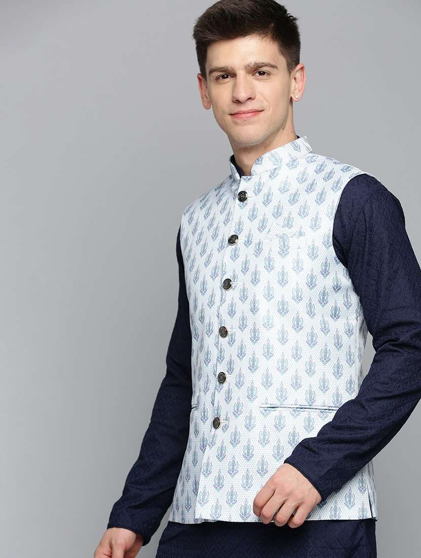 mandarin collar printed nehru jacket - 19409475 -  Standard Image - 1