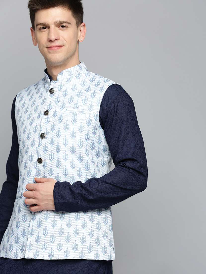 mandarin collar printed nehru jacket - 19409475 -  Standard Image - 4