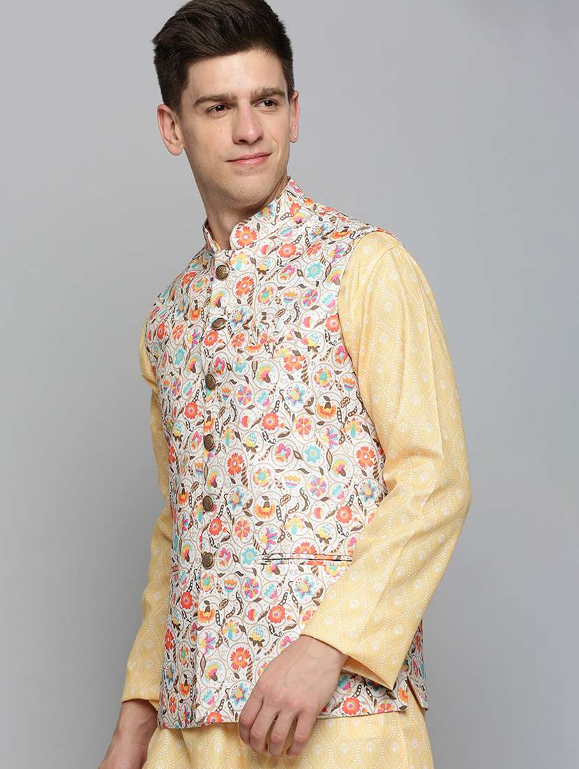 mandarin collar printed nehru jacket - 19409476 -  Standard Image - 1