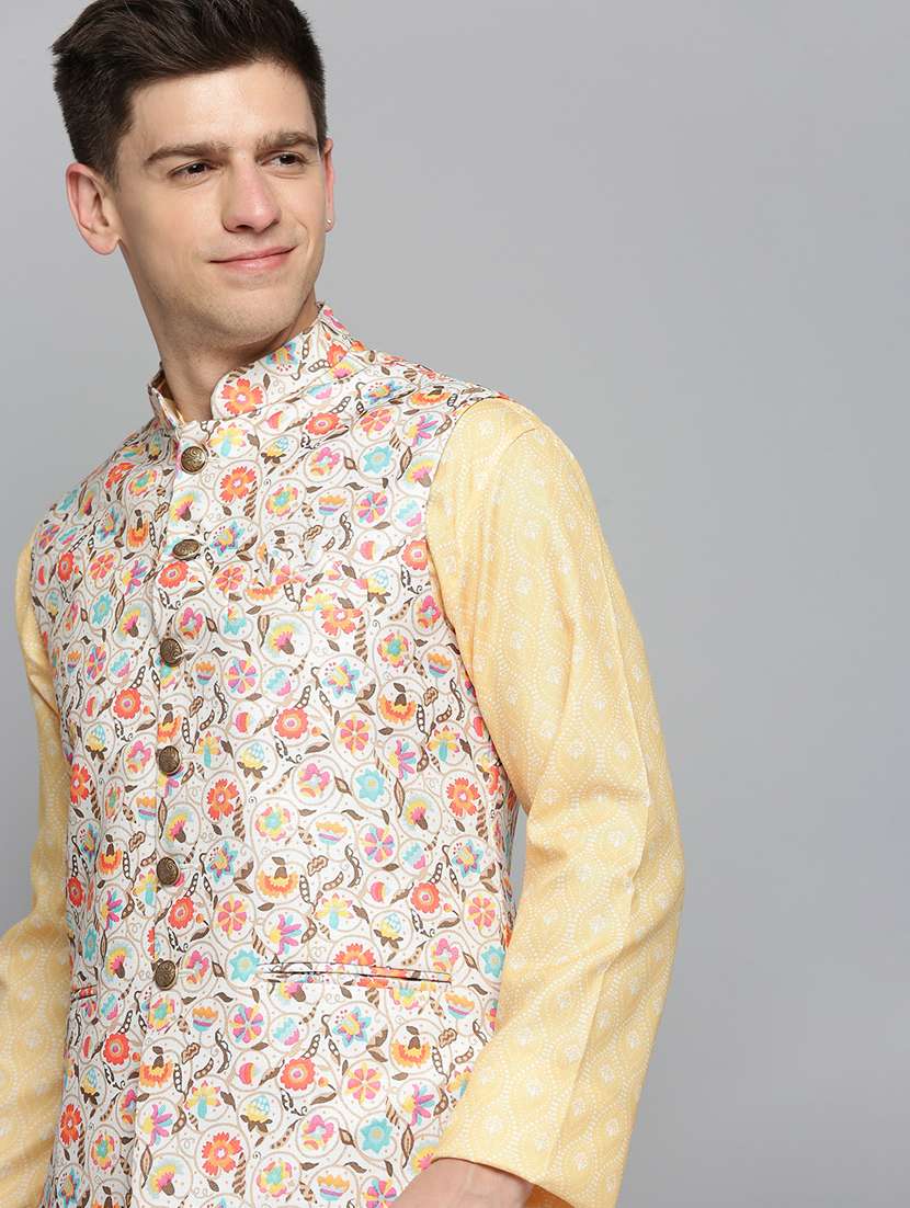 mandarin collar printed nehru jacket - 19409476 -  Standard Image - 4