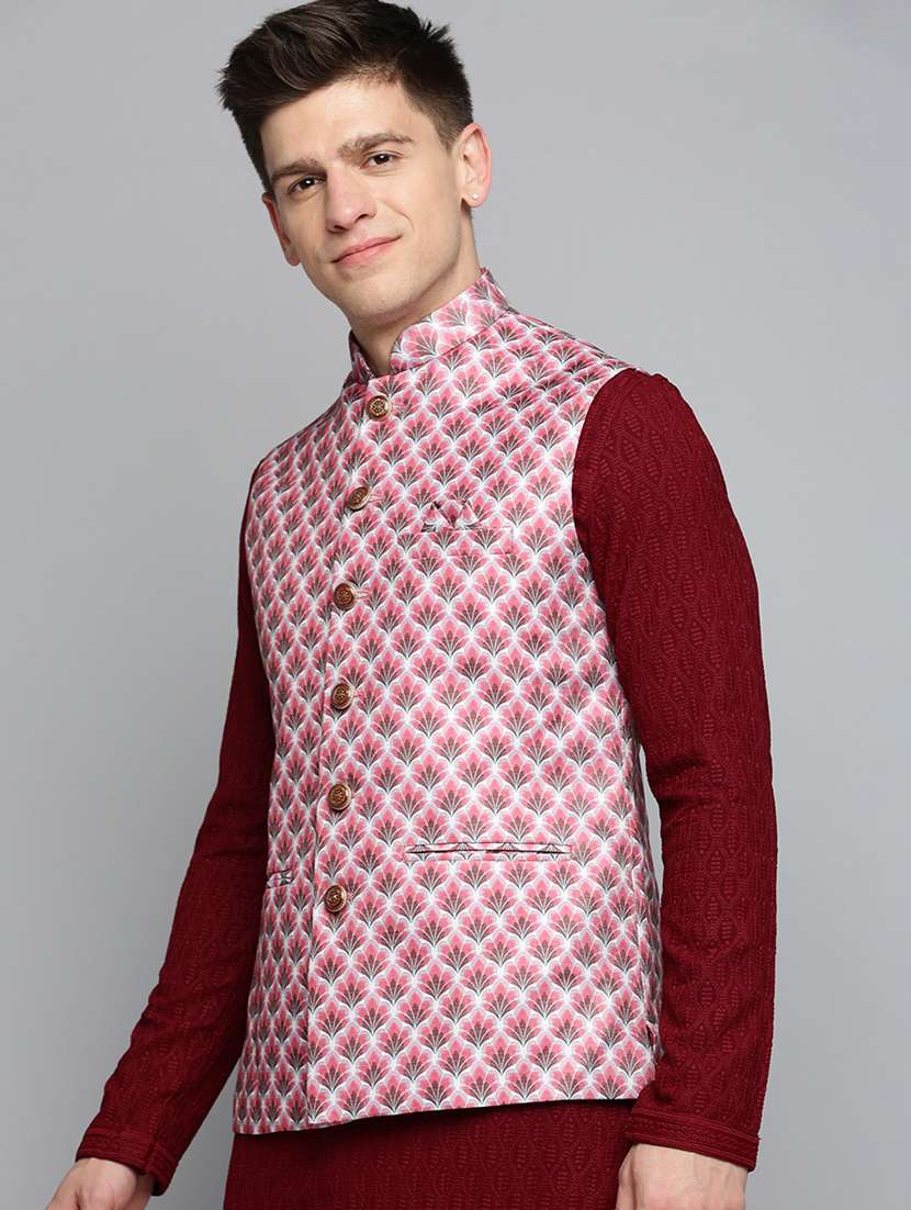 mandarin collar printed nehru jacket - 19409479 -  Standard Image - 1