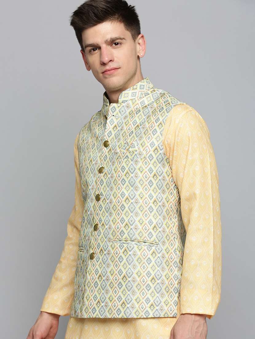mandarin collar printed nehru jacket - 19409481 -  Standard Image - 1