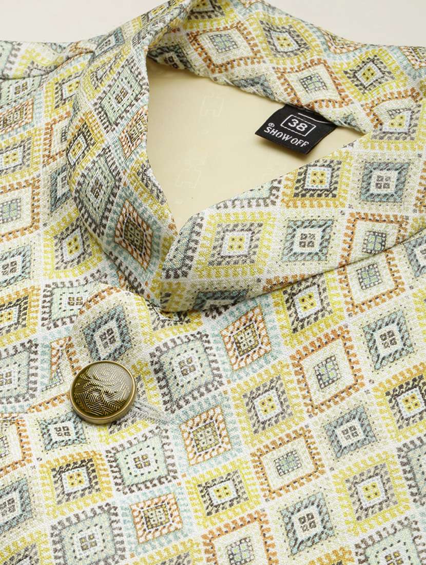 mandarin collar printed nehru jacket - 19409481 -  Standard Image - 6