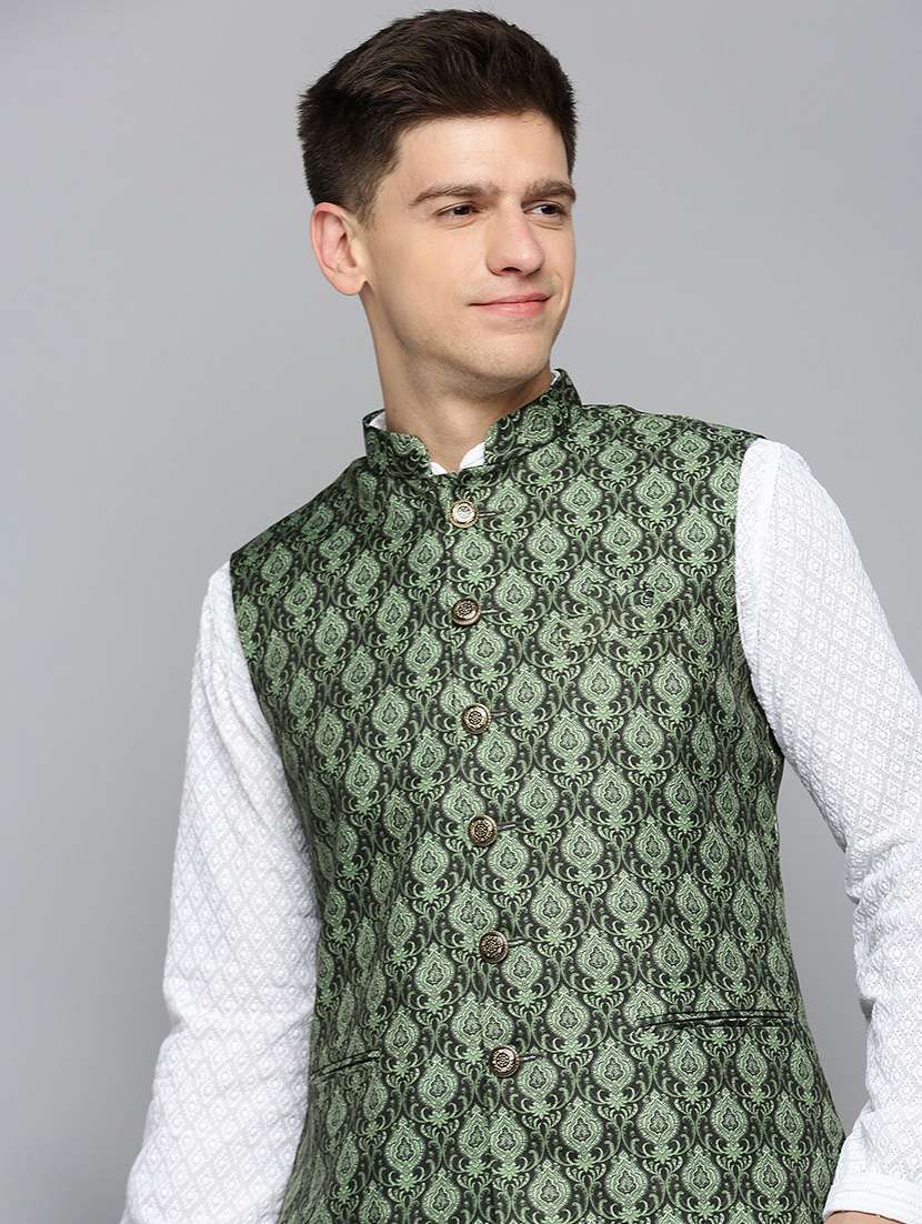 mandarin collar printed nehru jacket - 19409484 -  Standard Image - 4