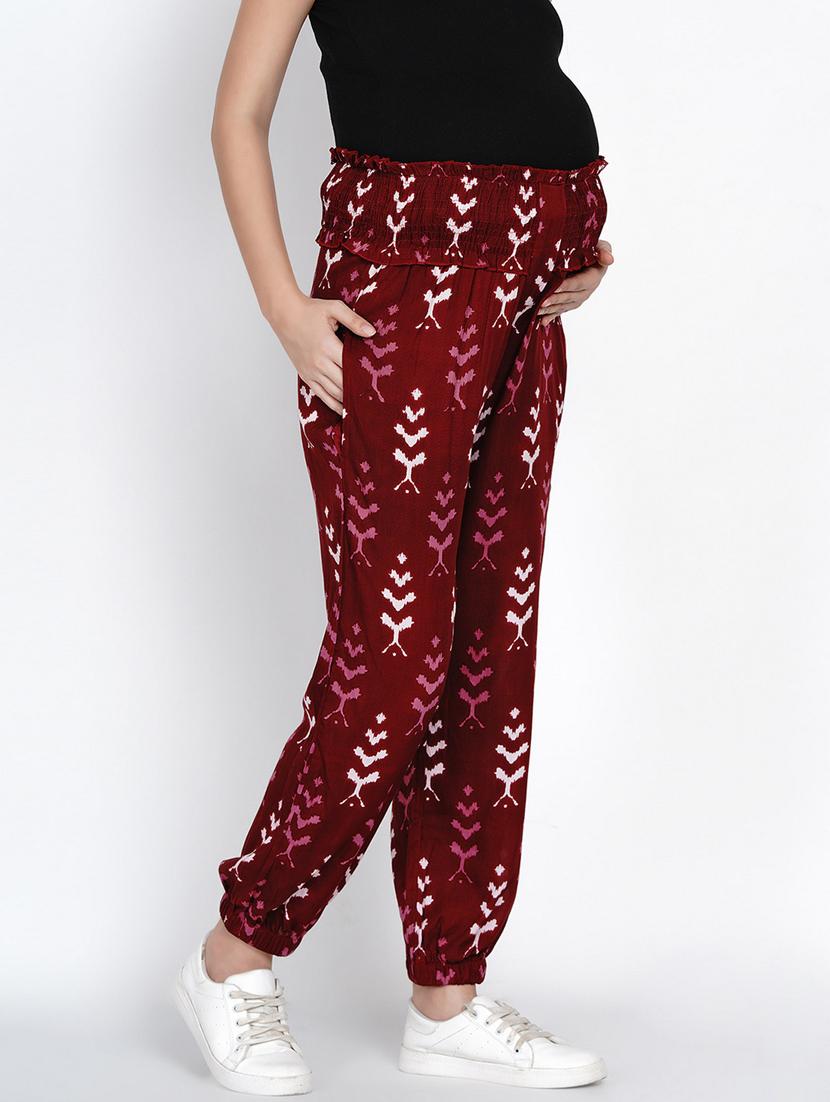 red printed rayon maternity jogger - 19409535 -  Standard Image - 1