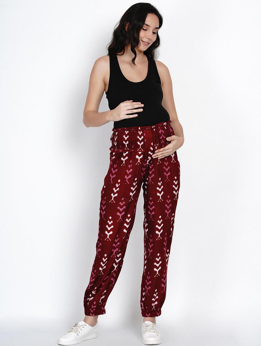red printed rayon maternity jogger - 19409535 - Standard Image - 4
