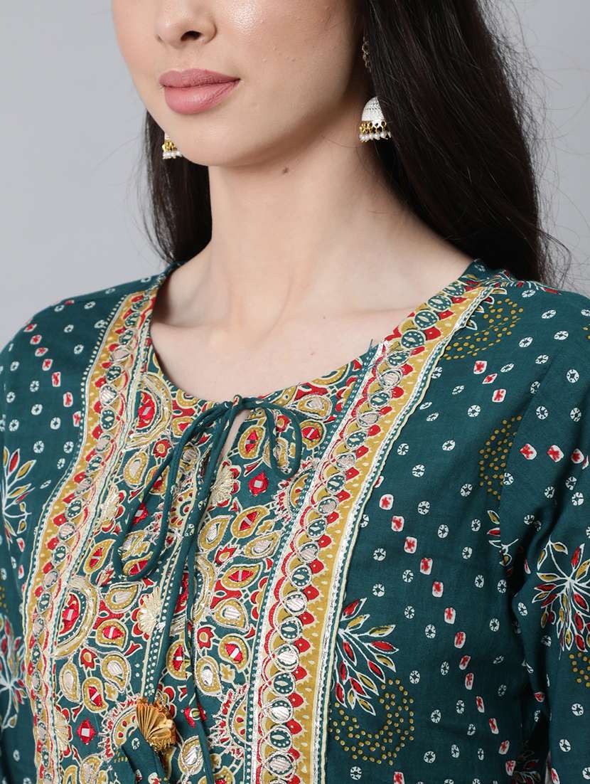 Women Three Quarter Sleeve Anarkali Kurta Pant With Dupatta Set