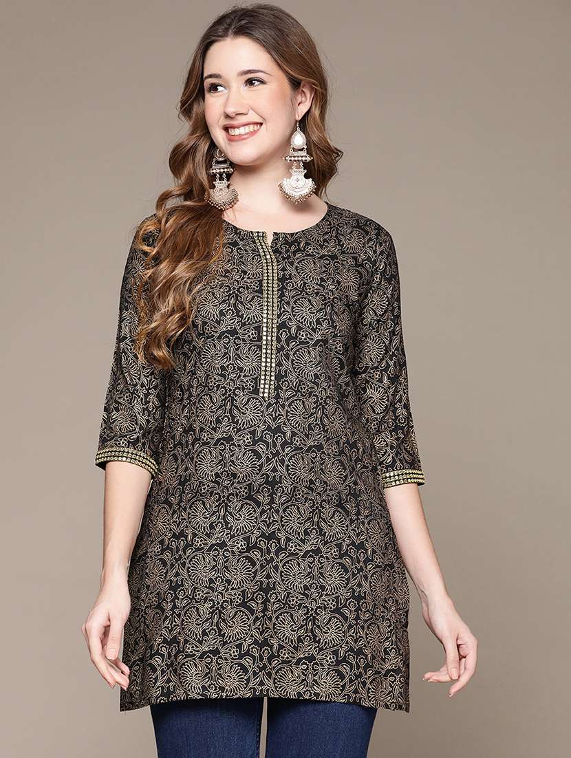 black printed straight kurti