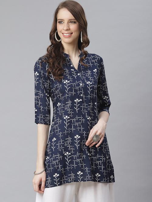blue printed straight kurti - 19412743 - Standard Image - 0