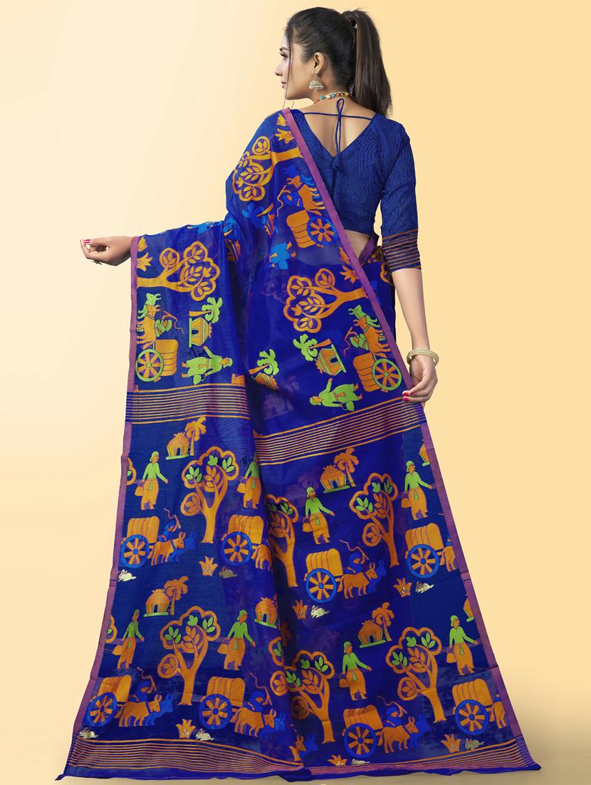 self design jamdani saree with blouse - 19413156 - Standard Image - 1