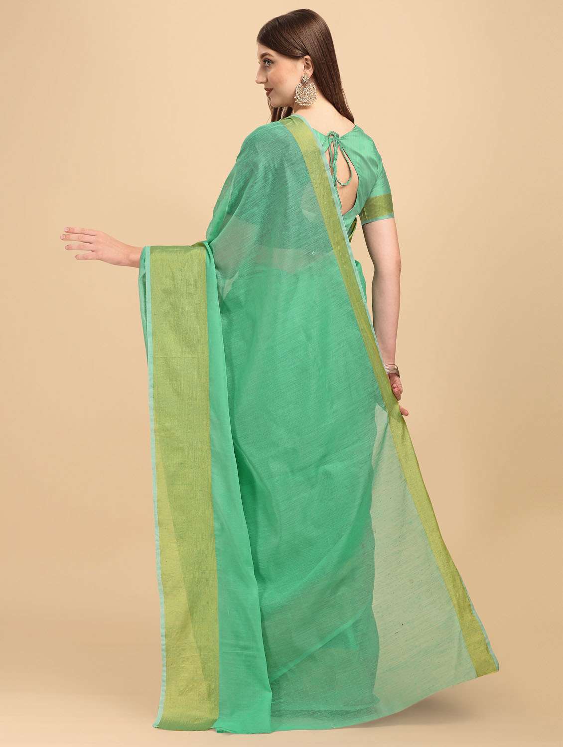 women's bordered sea green colored saree with blouse - 19413372 - Standard Image - 1