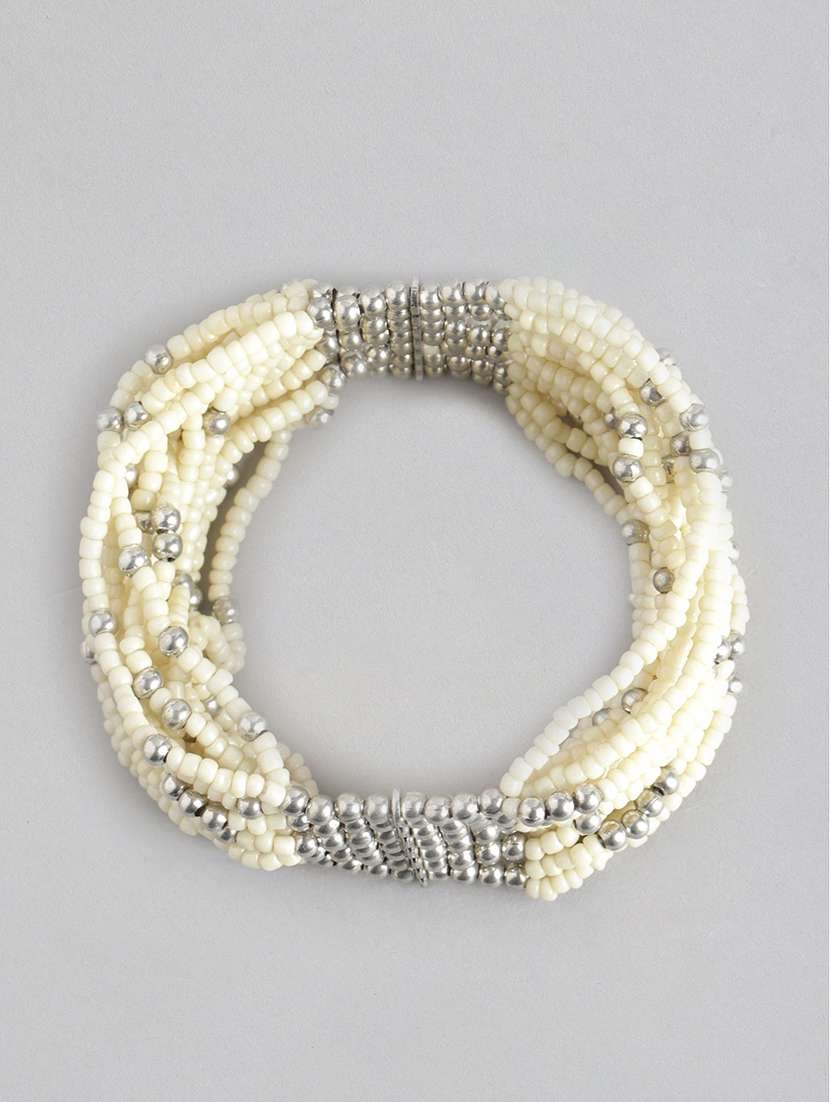 women off white & silver-toned cuff bracelet - 19413441 -  Standard Image - 1