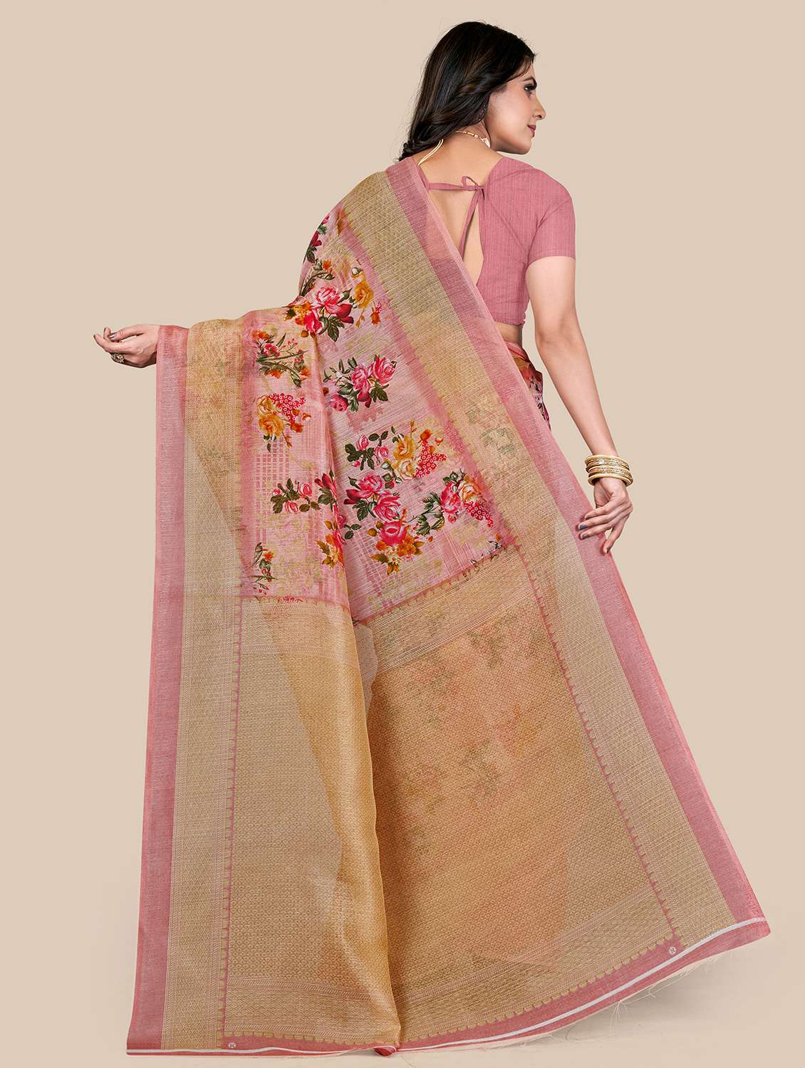 pink floral saree with blouse - 19413518 -  Standard Image - 1