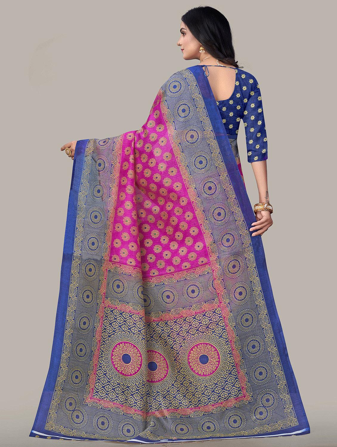 pink printed saree with blouse - 19413523 - Standard Image - 1