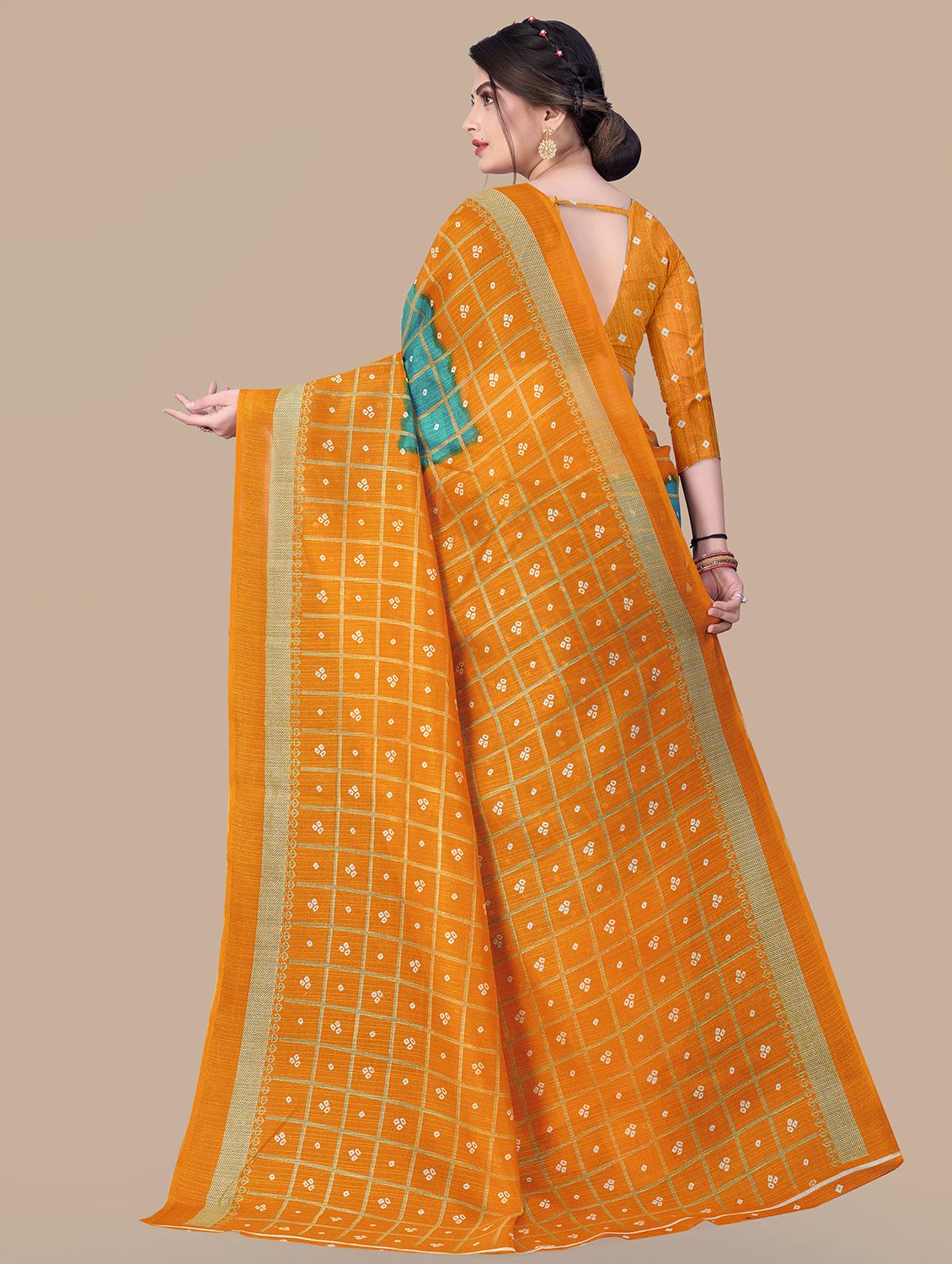 turquoise printed saree with blouse - 19413528 - Standard Image - 1