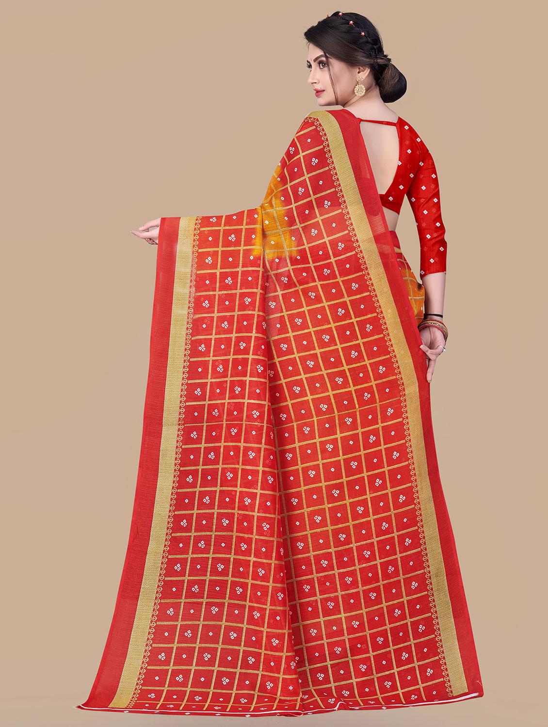 orange printed saree with blouse - 19413529 - Standard Image - 1