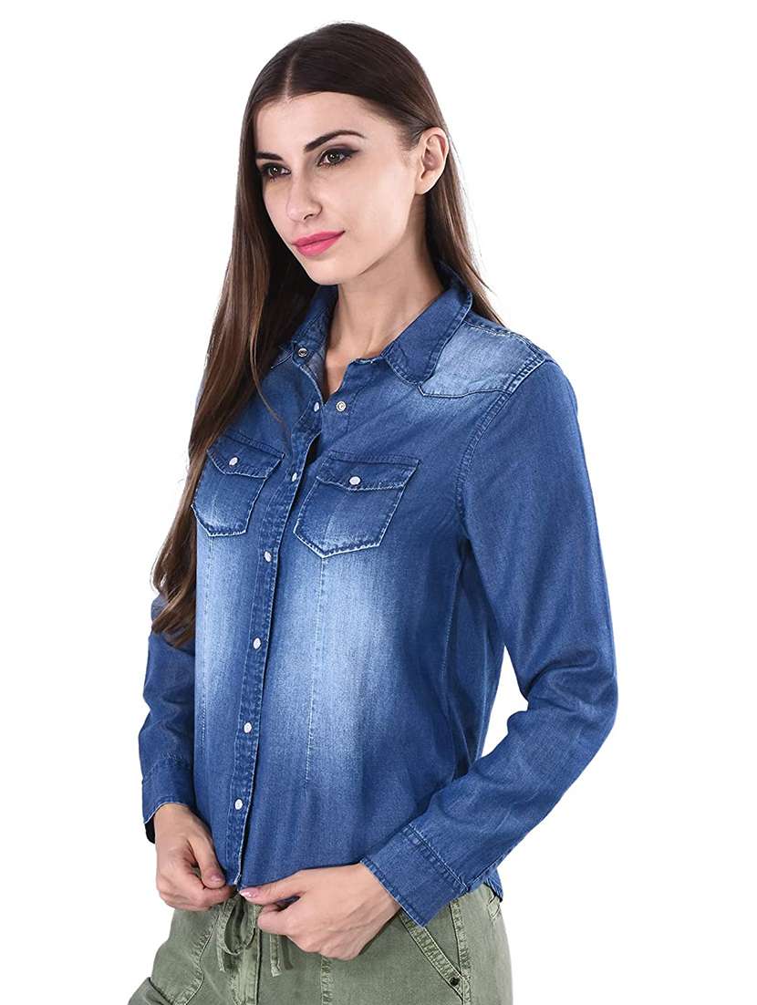 solids denim regular shirt - 19413577 -  Standard Image - 1