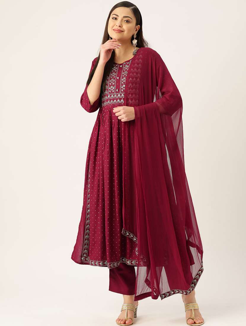 women three quarter sleeve kurta pant with dupatta set