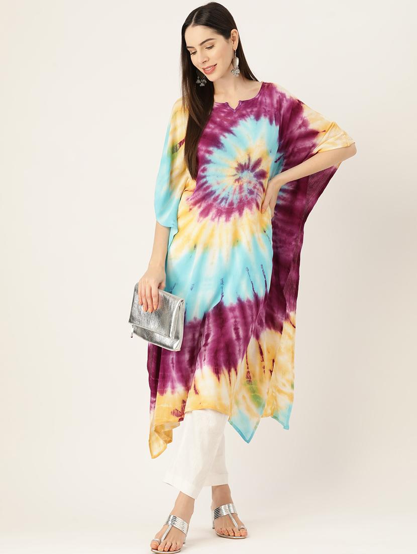 women tie and dye notch neck kaftan kurta - 19414226 - Standard Image - 1