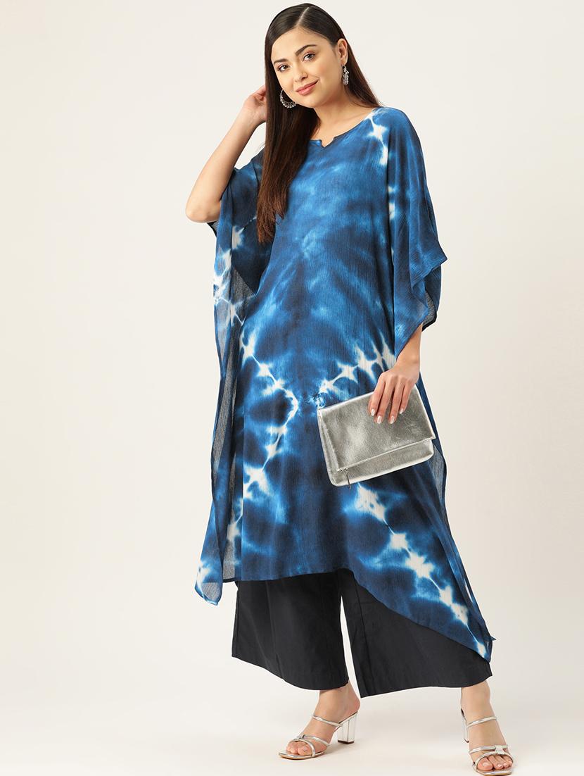 women tie and dye notch neck kaftan kurta - 19414227 - Standard Image - 1