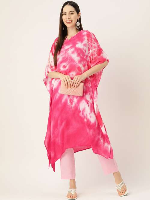 tie and dye notch neck kaftan - 19414229 -  Standard Image - 0