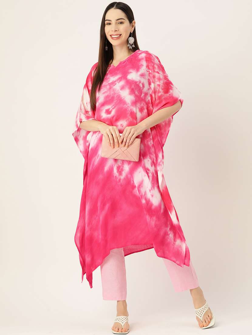 tie and dye notch neck kaftan