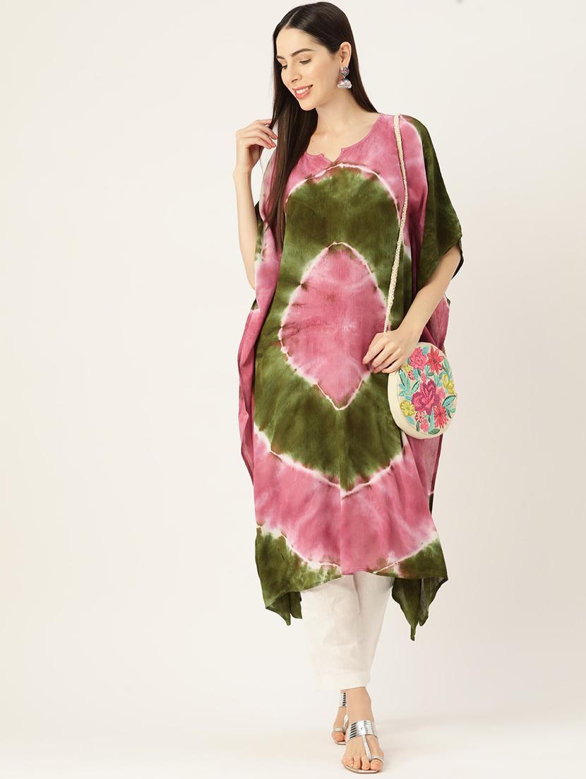 tie and dye notch neck kaftan - 19414234 -  Standard Image - 1