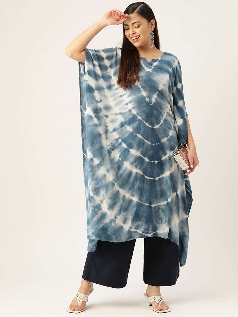 women tie and dye notch neck kaftan kurta