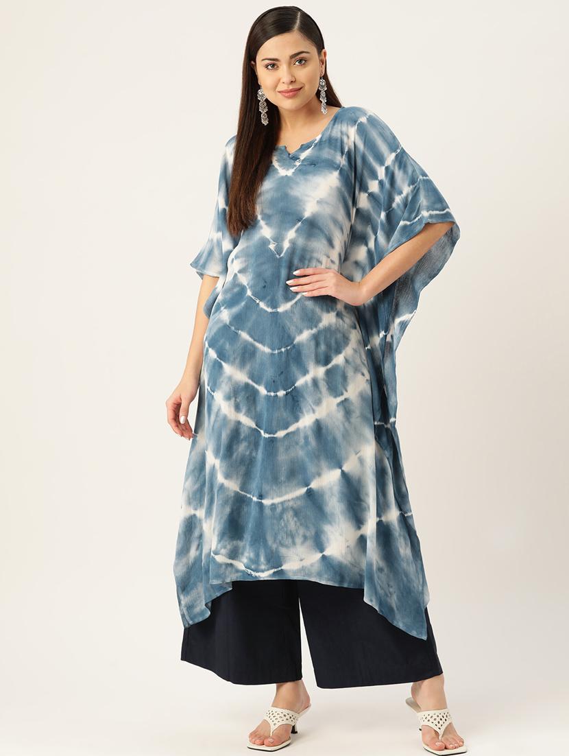 women tie and dye notch neck kaftan kurta - 19414236 - Standard Image - 1