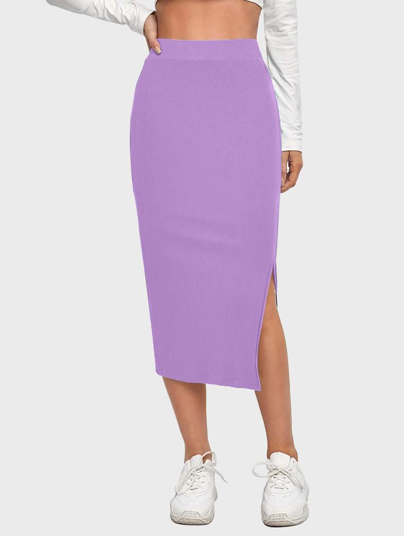 purple solid side slit skirt