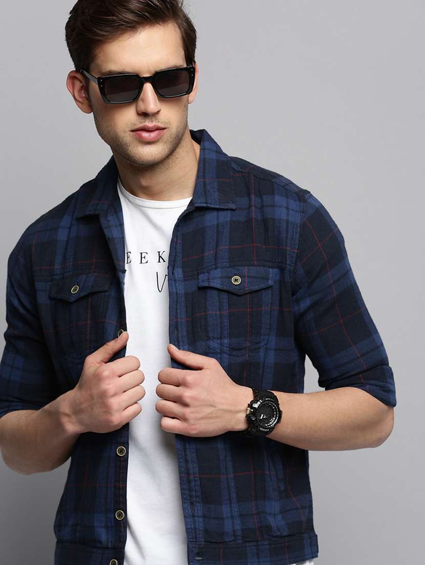 checks denim casual jacket - 19415003 - Standard Image - 4
