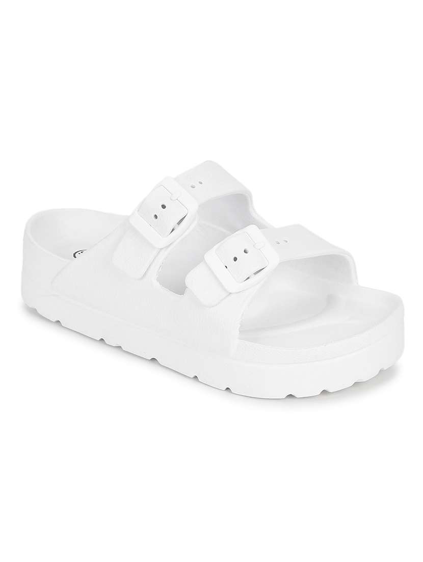white slip on adjustable slides - 19415380 -  Standard Image - 1