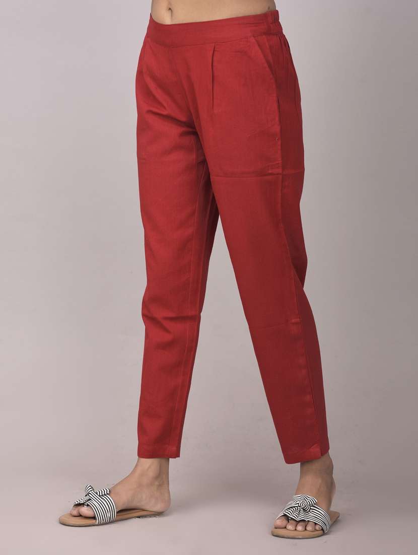 solid cotton blend flat front trousers 