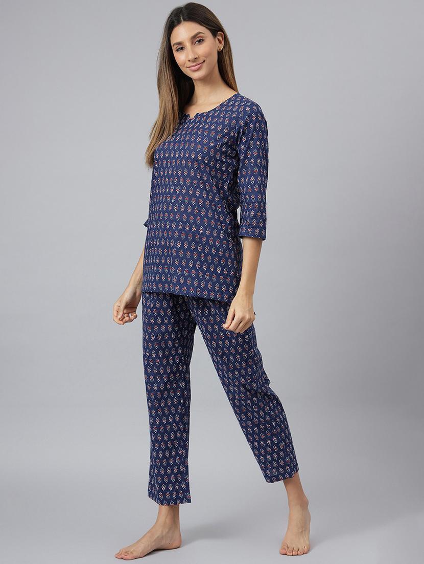 dark blue printed pyjama set nightwear  - 19416132 -  Standard Image - 1