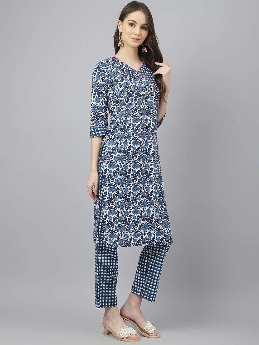 blue printed kurta, pant & dupatta set - 19416159 -  Standard Image - 1