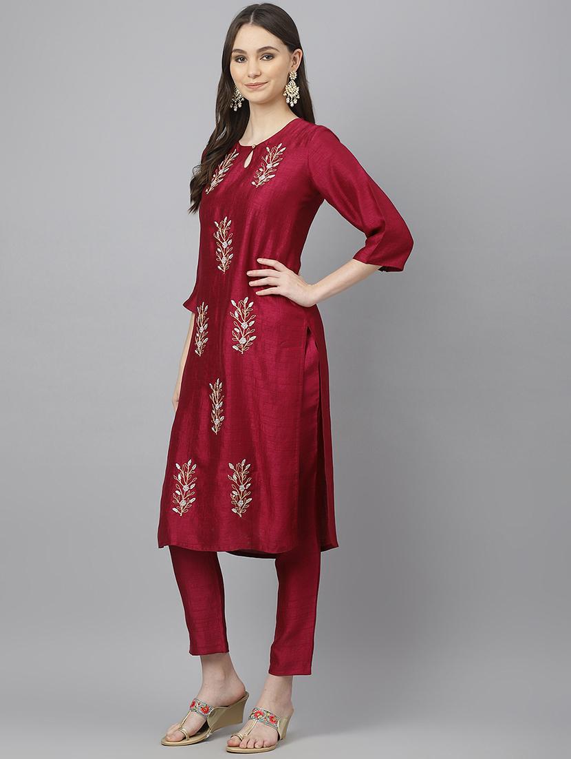 red solid kurta pant set - 19416164 - Standard Image - 1