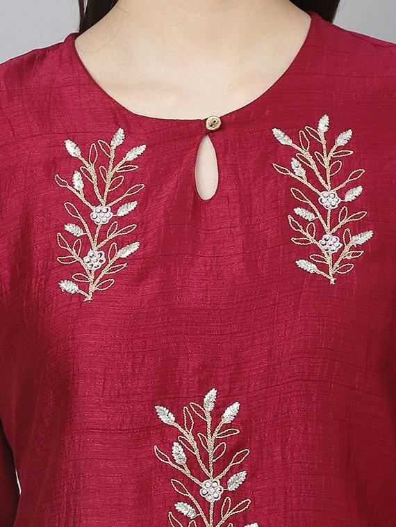 red solid kurta pant set - 19416164 - Standard Image - 4