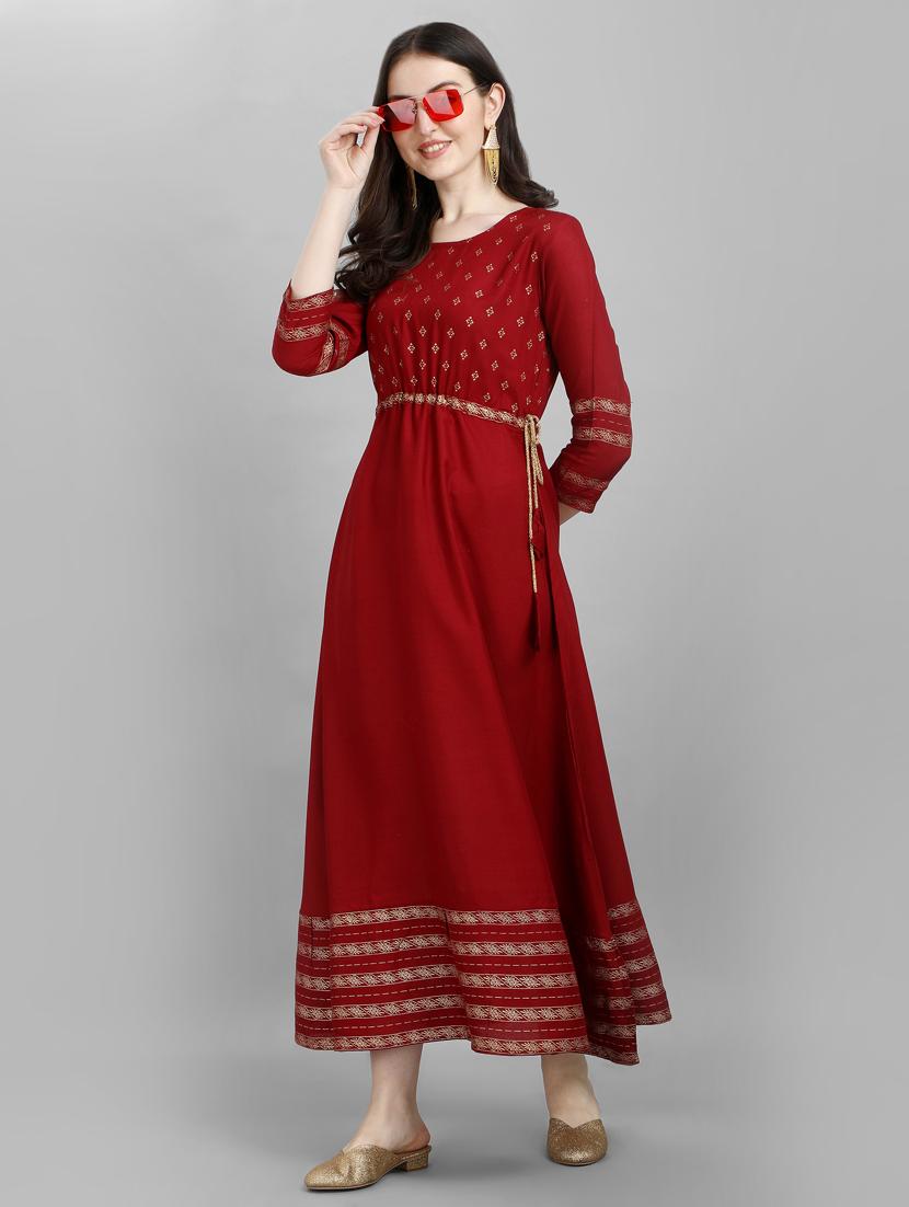 red printed anarkali kurta - 19416174 - Standard Image - 1