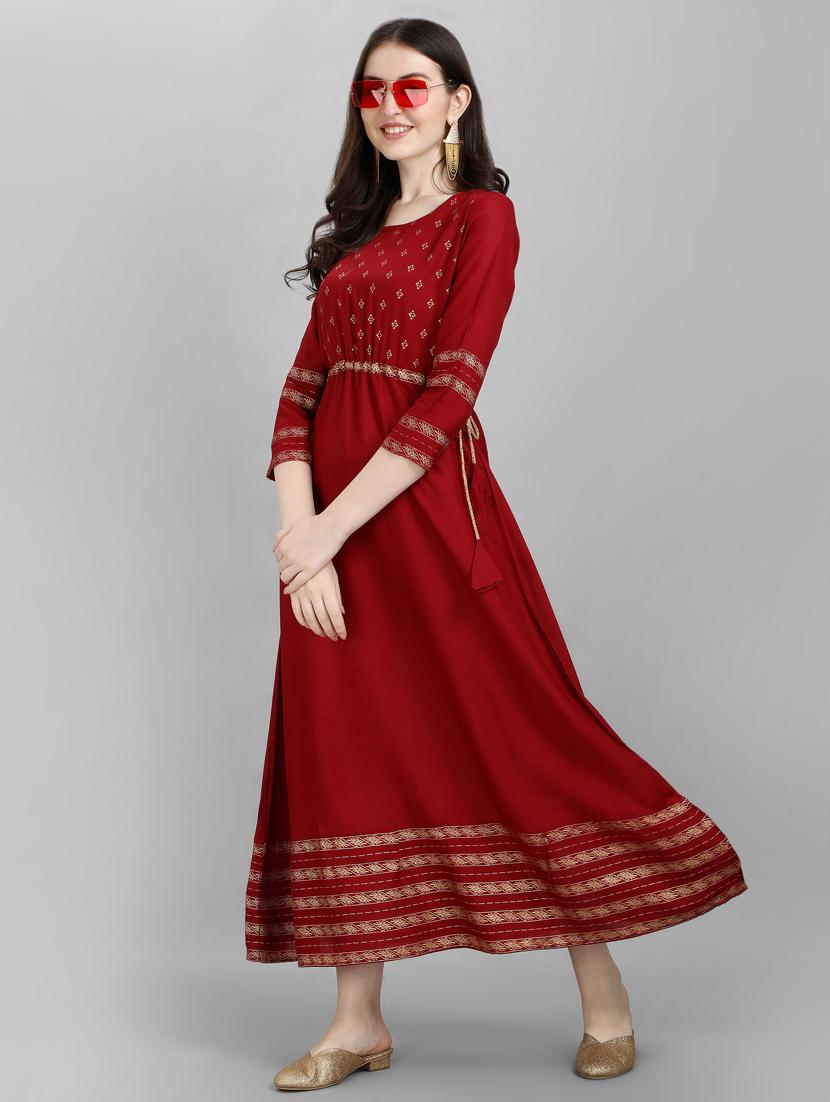 red printed anarkali kurta - 19416174 - Standard Image - 4