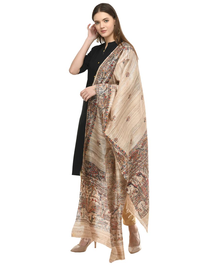 beige printed dupatta with fringes - 19416920 - Standard Image - 1