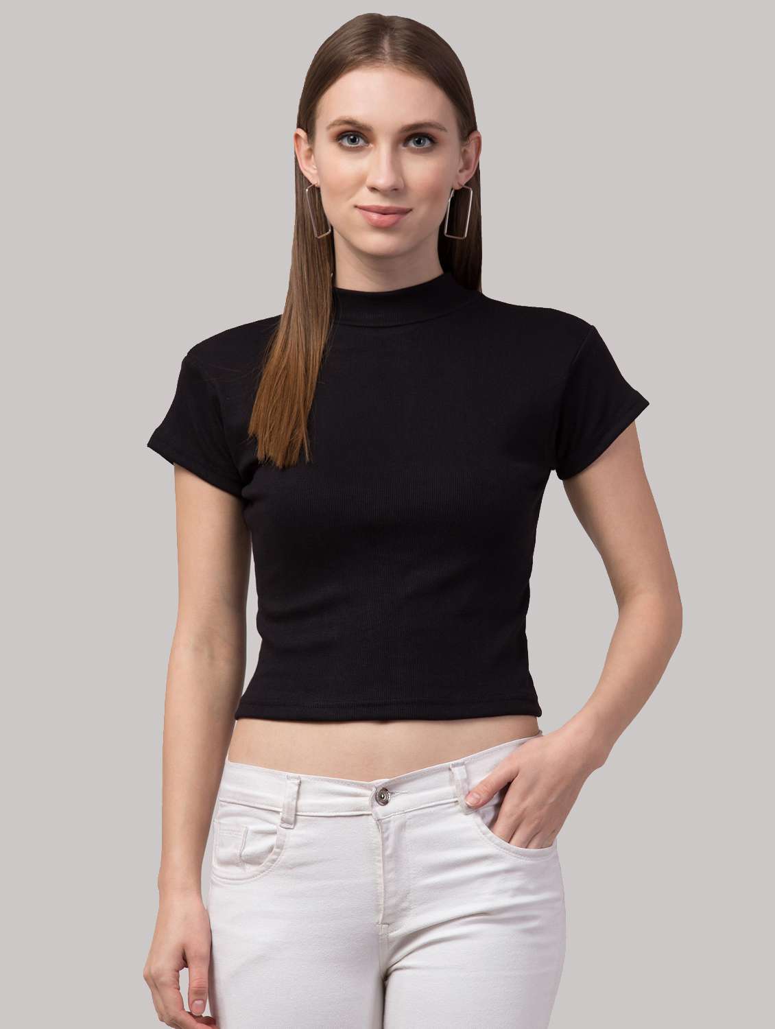 women's crop high neck top