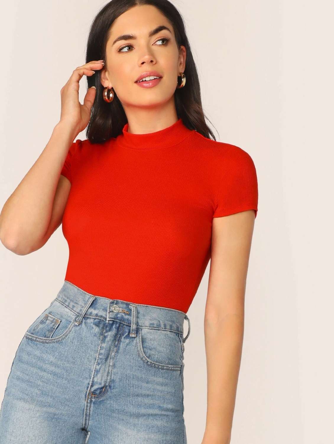 women's straight mock neck top