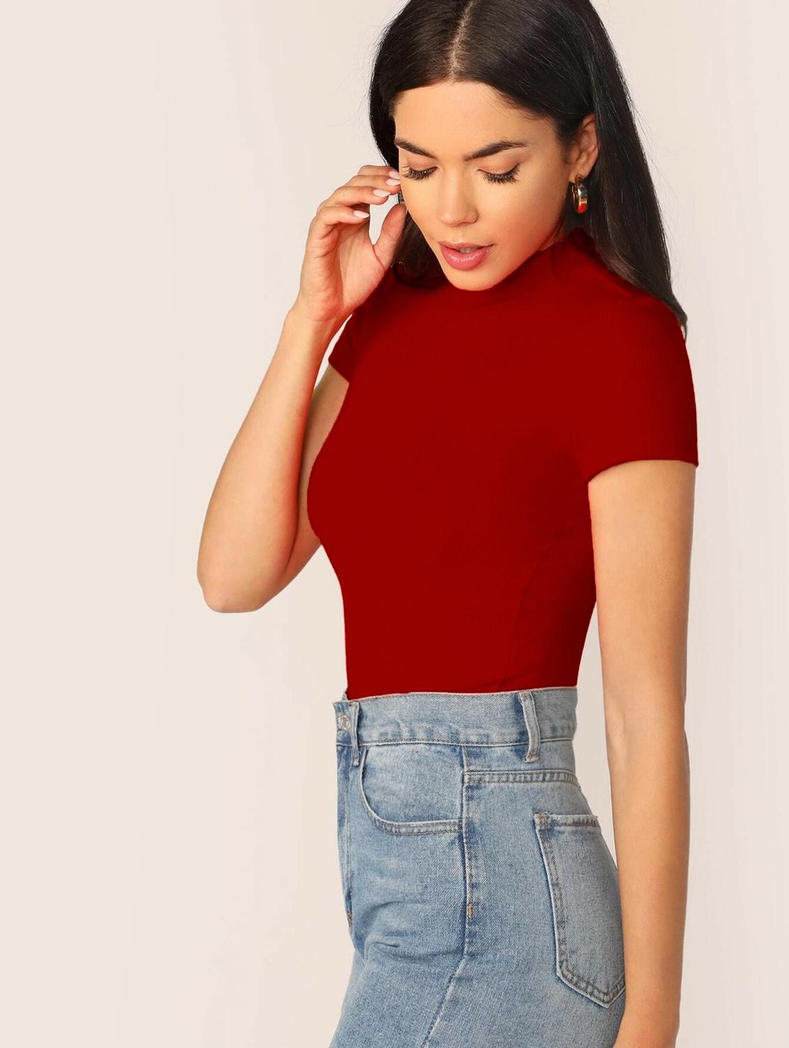 women's crop mock neck top - 19417295 - Standard Image - 1