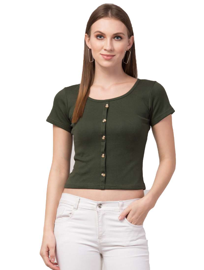 women's crop round neck top