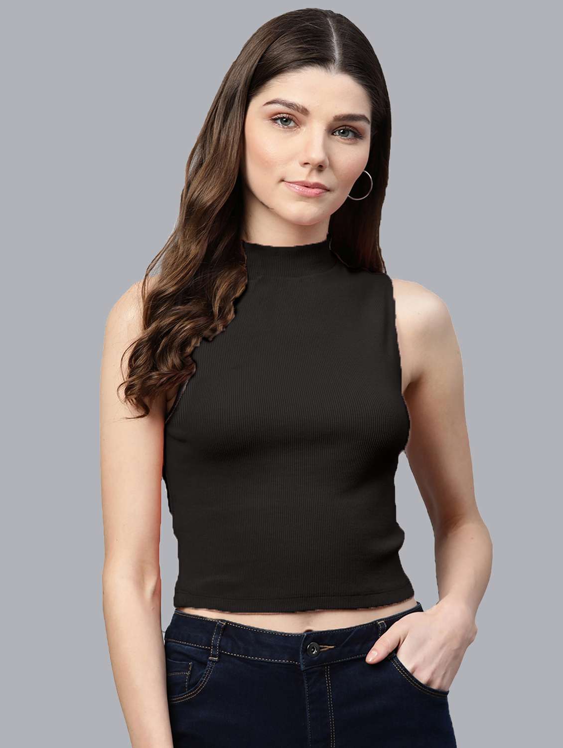 women's crop high neck top