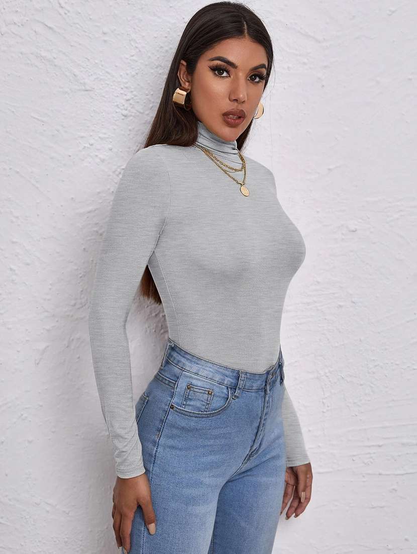 women's straight high neck top - 19417404 - Standard Image - 1