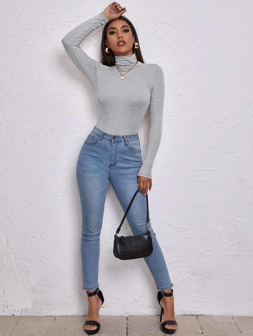 women's straight high neck top - 19417404 - Standard Image - 4