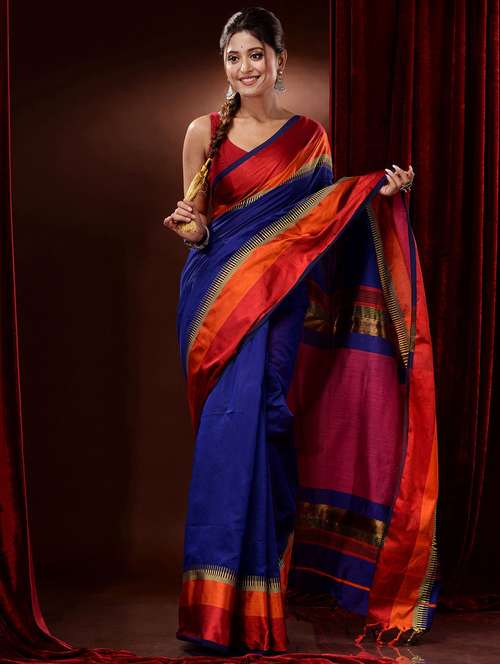 blue cotton silk handloom saree with blouse - 19417632 -  Standard Image - 0